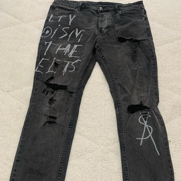 Ksubi Black Distressed Jeans with White Graphics